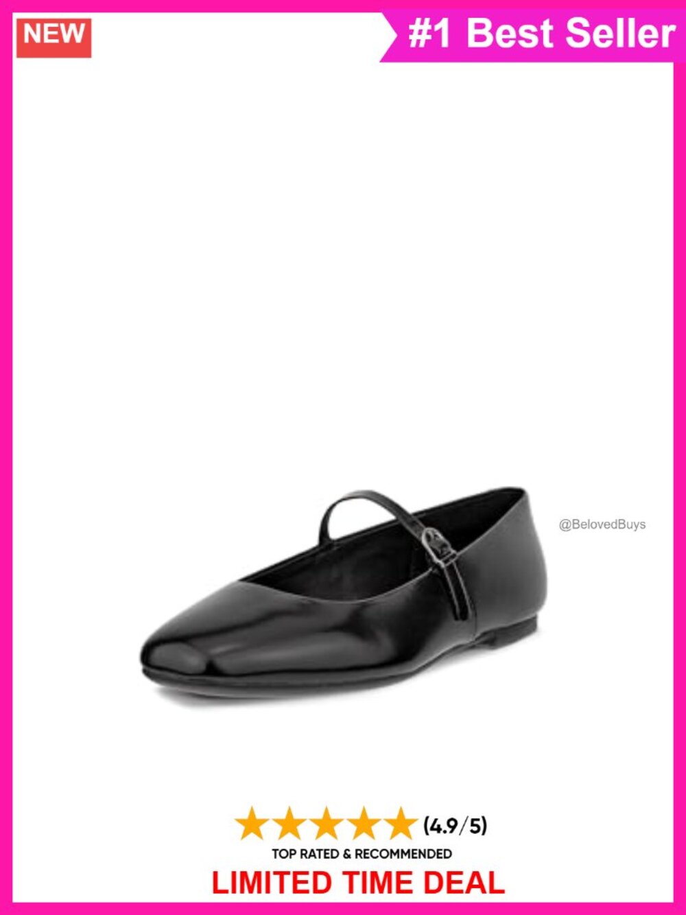 Patent Leather Mary Jane Flats Adjustable Strap Comfort Walking